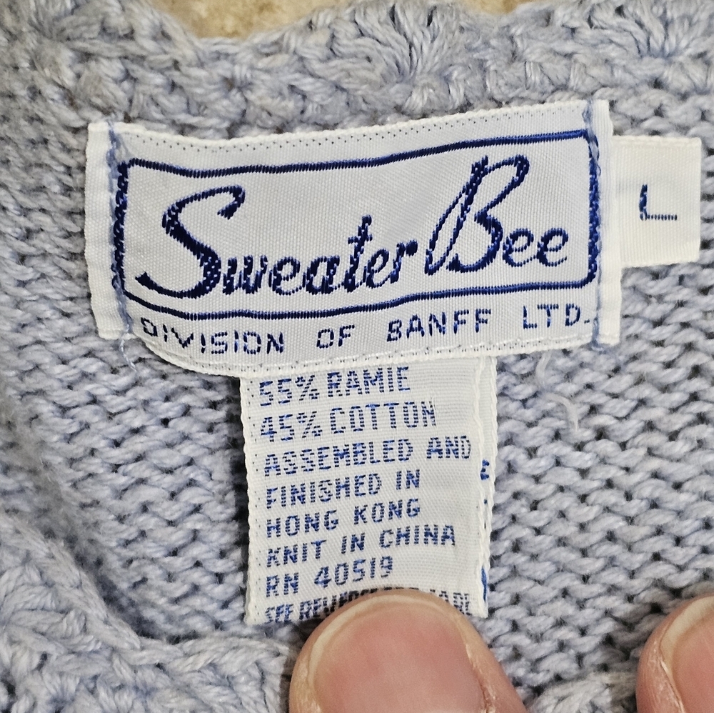 Sweater Bee Women Large Vintage 80s Knit Sweater Lavender Ramie Beaded Floral - Picture 5 of 7